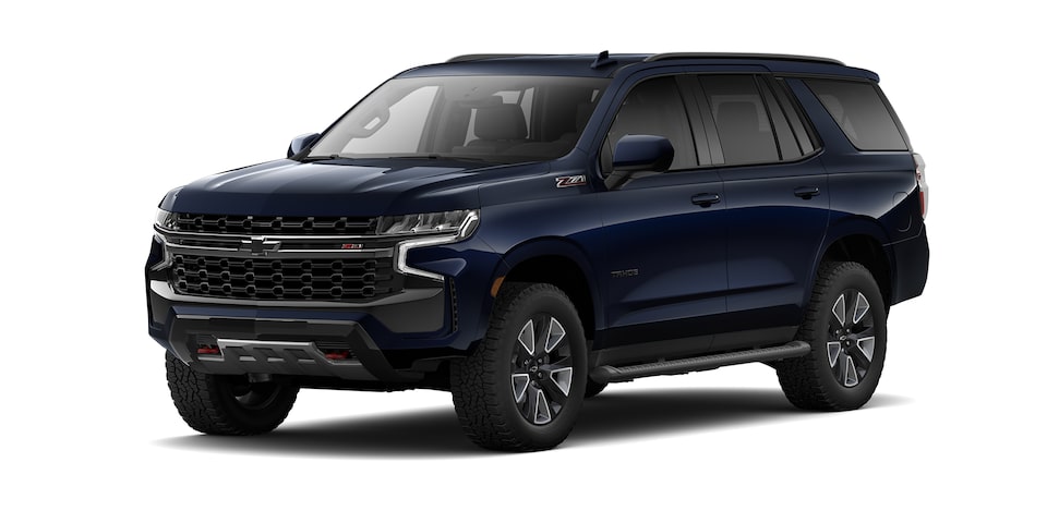 Chevrolet Tahoe 2024, SUV con 3 filas de asientos en color azul lunar